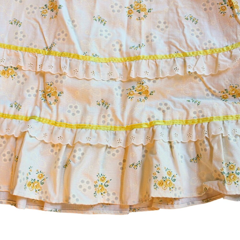 Vintage 70s Handmade Yellow Floral Gunne Sux Style Midi Dress RARE Cottagecore - Picture 8 of 9